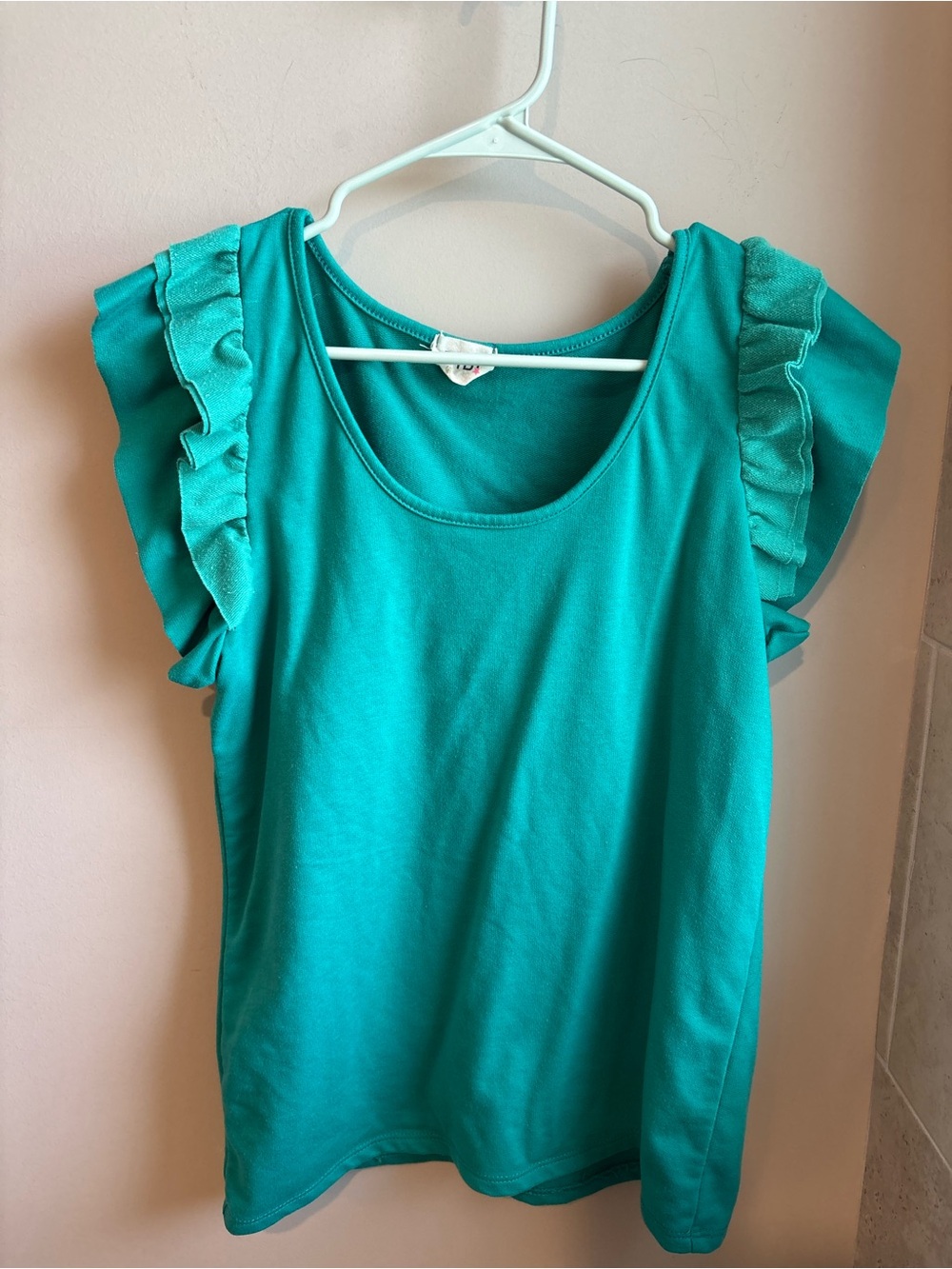 BiBi Teal Scoop Neck Top with Ruffle Sleeves